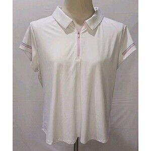 RBX Women's 1/4 Zip Short Sleeve Polo W/ Printed Stripe At Sleeves XL White NWT